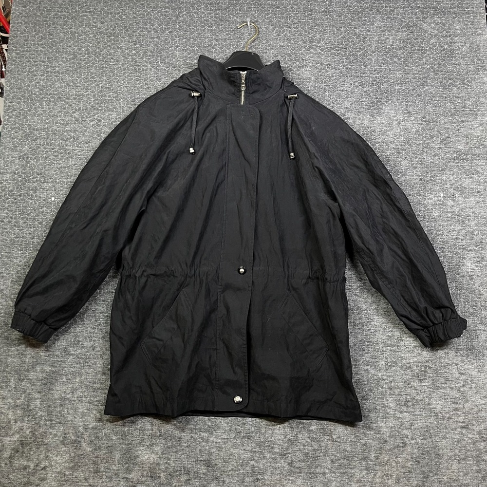 Larry Levine Sport Hooded Jacket Women's Black Snap Full Zip Drawstring - Medium